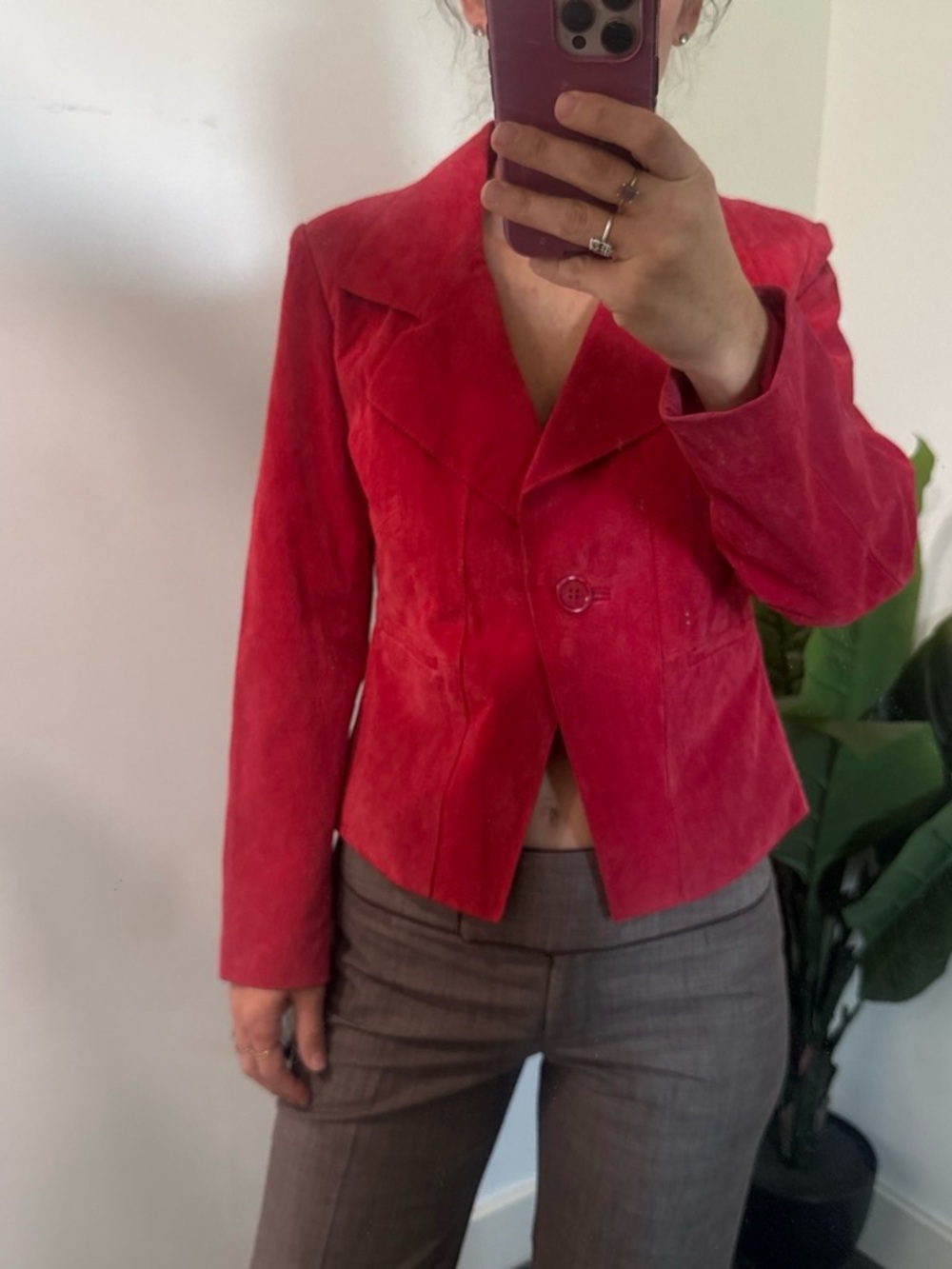Sharon Young Red Suede Single-Button Blazer